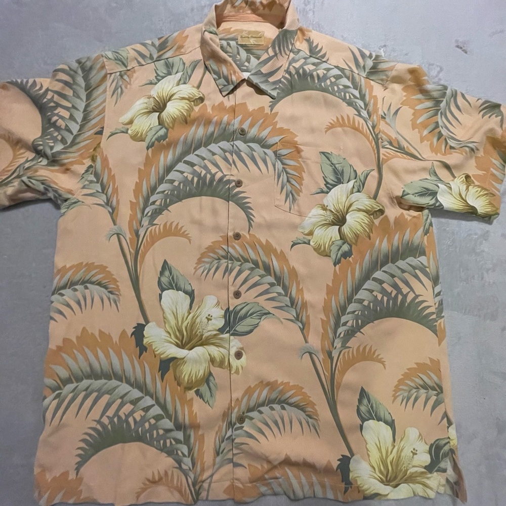 Tommy Bahama Silk Floral Palms Print Short Sleeve Hawaiian Camp Shirt Mens XL